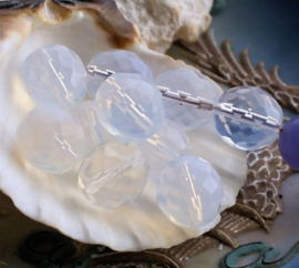 set/7 Beads: CZECH GLASS - Faceted - 12 mm - White Opal