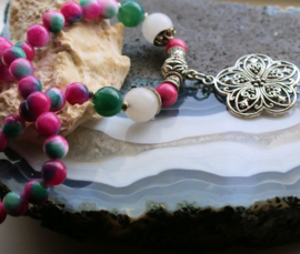 C&G Collier: Roze Groen Jade & Bloem Hanger met Rozenkwarts + Aventurijn