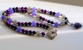 C&G Collier: Amethist Quartz Roos - Paars & Violet Jade - Czech Glass