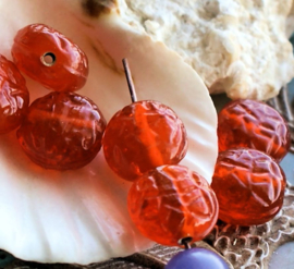 set/8 large Beads: Glass Relief - 13x8 mm - Orange