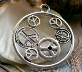 Large Pendant: PEACE Symbols - 50x43 mm - Antique Silver Tone