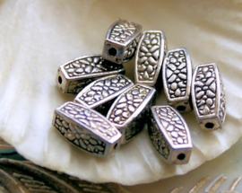 set/5 beads: Bali Flower - Tabular - 12x5 mm - Antique Silver tone