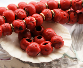 set/7 handmade Tibetan Beads - approx 10x8mm - Coral Red Glass
