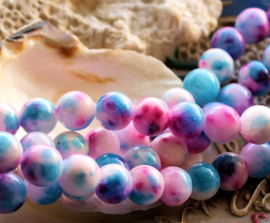 set/6 kralen: echte JADE - Rond - 8 mm - Aqua Blauw-Roze-Wit