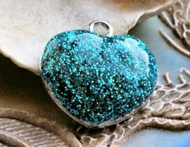 1 Enamel Charm: Heart - 23 mm - Turquoise