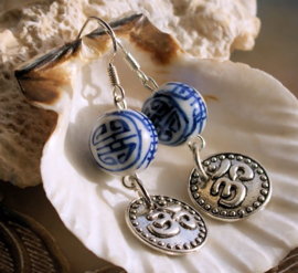 C&G Earrings: Chinese Porcelain - Longevity & Ohm Symbol