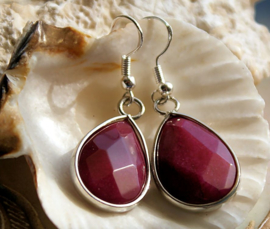 C&G Earrings: Faceted JADE Drops - Wine Red or Champagne or Yellow - Silver