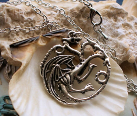 Game of Thrones Inspired Pendant + Necklace: Dragon Targaryen - Antique Silver Tone