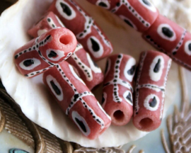 set/2 Grote Krobo TRADE BEADS - Handelskralen uit Ghana - Glas - ca 20-22 mm - Roze  Wit Zwart