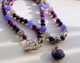 C&G Collier: Amethist Quartz Roos - Paars & Violet Jade - Czech Glass