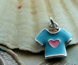 1 Enamel Charm: T-Shirt Heart - 20x16 mm - Aqua Blue + Pink