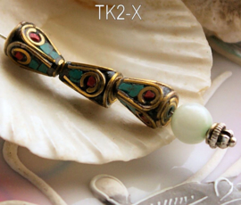 1 handmade Tibetan Bead: Brass with Turquoise & Red Coral - various options - TK2