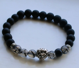 Beautiful Unisex Bracelet: Lion with Black (Dragon Veins) Agate