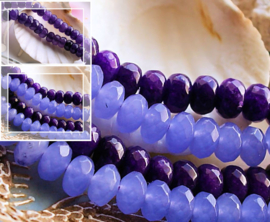 set/5 beads: Jade - Faceted Disc - 8x5 mm - Dark Violet-Purple or Lavender Lilac or Amethyst