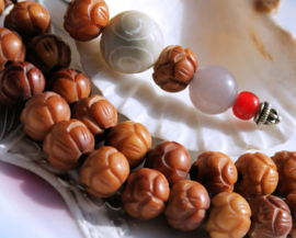 set/3 Prayer Beads made of Smoked Bone - LOTUS - 10x8 mm