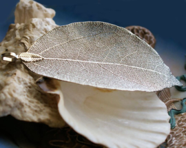 Beautiful Pendant, made from a natural Leaf skeleton,  in Antique Silver tone Metal