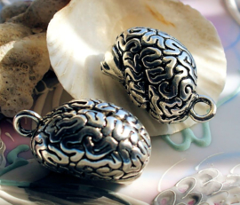 Brain Pendant - Hersenen Hanger - 37 mm - Antiek Zilver kleur Metaal