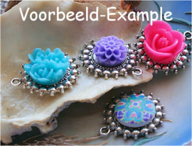 set/4 Cabochons van Hout: Bloemetjes - 15 mm - Multi Kleuren