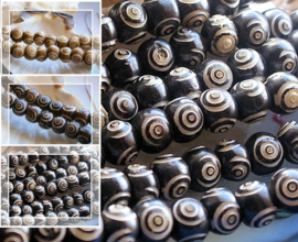 BONE:  set/5 Tibetan Prayer Beads - 8x7 or 9x7mm - D.Brown or M.Brown or Black