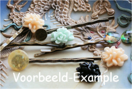 set/4 Cabochons van Hout: Bloemetjes - 15 mm - Multi Kleuren