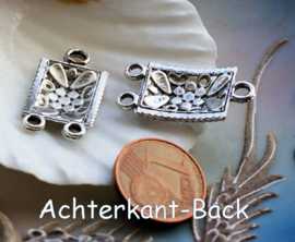 set/2x  2-rij Verdeler/Tussenstuk: Filigraan Bloem - 24x12 mm - Antiek Zilver Kleur