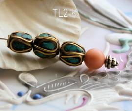 1 handmade Tibetan Bead: Brass with Turquoise (and Lapis Lazuli) - various options - TL2