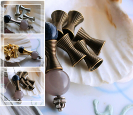 set/5 Bead Caps: Diabolo Wire - 12x7 mm - Silver or Bronze or Gold tone