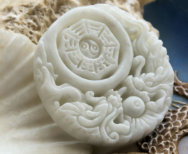 Beautiful Jade Pendant: Double Dragon with Yin Yang Tai Chi Diagram - 46 mm