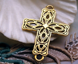 Pendant/Connector - Cross - 42x27 mm - Gold Tone