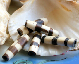 AFRICA: 1 large Batik Bone Bead - Tube - approx 24 mm - Brown-Black + Off White