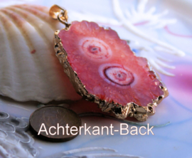 Mooie Hanger: Zonnesteen Druzy met Goud-folie - 54 mm - Zalm Rood Roze