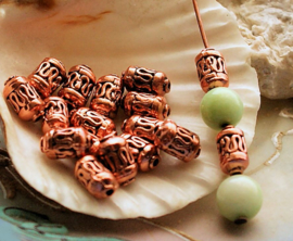 set/5 beads: Barrel Etnic style - 10x5 mm - Copper
