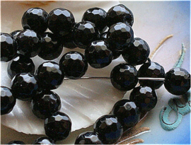 set/5 beads: Onyx Agate - Round Faceted - 7,8 mm - Black