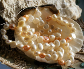 set/80 Beads/40cm: Strand Freshwater Pearls - 5,5-6 mm - White - Pink - Salmon Orange