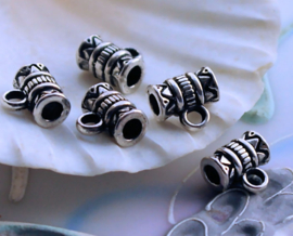 Set/5 Beads: Tube Connector for Charm - 8 mm - Antique Silver Tone