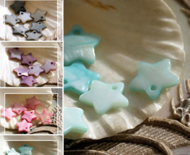 set/5 Charms/Beads: Mother of Pearl Shell - STAR - 12 mm - Amethyst Purple, Aqua Blue, Pink or Black/Gray