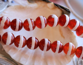 set/4 kralen:  echt Agaat - Eye Bead of Streep - Rond - 8 mm - Oranje Wit