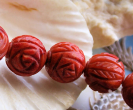 1 Fantastic, large bead: real Sponge Coral  carved ROSE decoration - 14 mm