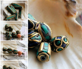 1 handmade Tibetan Bead: Brass with Turquoise (and Lapis Lazuli) - various options - TL2