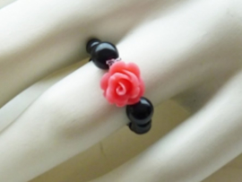 Flex Ring with ROSE - size: 17-19 mm - Black and Pink