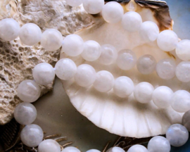 set/5 beads: natural Indian Moonstone - Round - 8 mm - White