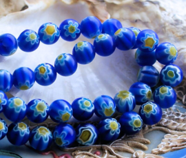 set/10 Millefiori Beads - Glass - Round 8 mm - Blue White Red or Blue White Yellow