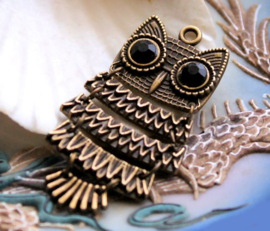 1 Pendant: OWL - 50 mm - Black + Antique Brass Tone - Flexible