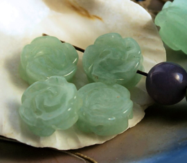 1 Beautiful ROSE shaped bead: natural Green Aventurine - Celadon Green - 14 mm