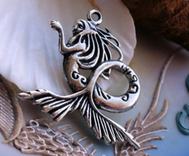 Large Pendant: Mermaid - 42x41 mm - Antique Silver Tone
