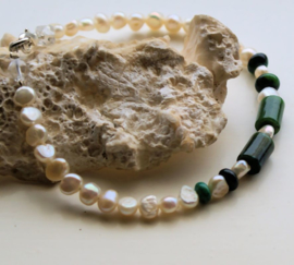 C&G Pearl Bracelet: real Freshwater Pearls with Chrysocolla - 21 cm