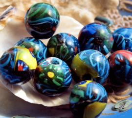 1 Large, Handmade Millefiori Bead - Glass - Round 17 mm - Multi Coloured