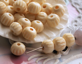 BONE:  set/15 Beads - Round/Melon - approx 8x7 mm - Off White or Ivory-colour