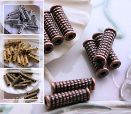 set/5 beads: Tube - 14x4 mm - Metal - Bronze Gold/Brass Silver Copper