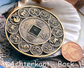 Pendant: Chinese Zodiac + Yin Yang + Dragon Phoenix - 45 mm - Antique Brass/Bronze Tone